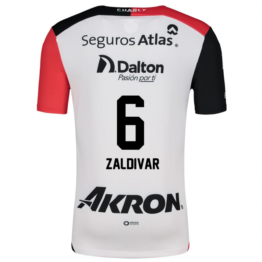 Kids Football Édgar Zaldívar #6 White Red Black Away Jersey 2024/25 T-Shirt Canada