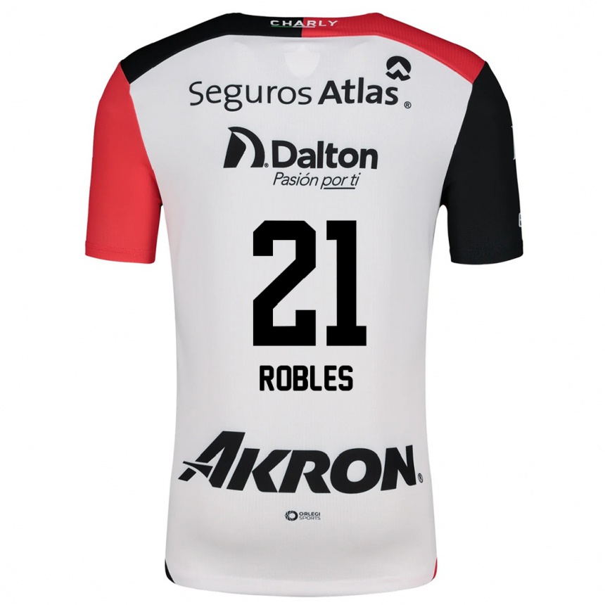 Kids Football Carlos Robles #21 White Red Black Away Jersey 2024/25 T-Shirt Canada