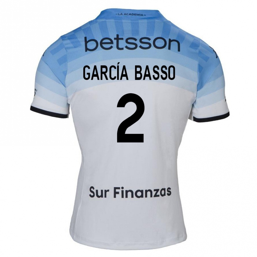 Kids Football Agustín García Basso #2 White Blue Black Away Jersey 2024/25 T-Shirt Canada