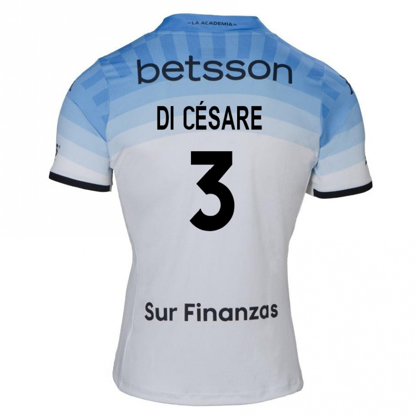 Kids Football Marco Di Césare #3 White Blue Black Away Jersey 2024/25 T-Shirt Canada