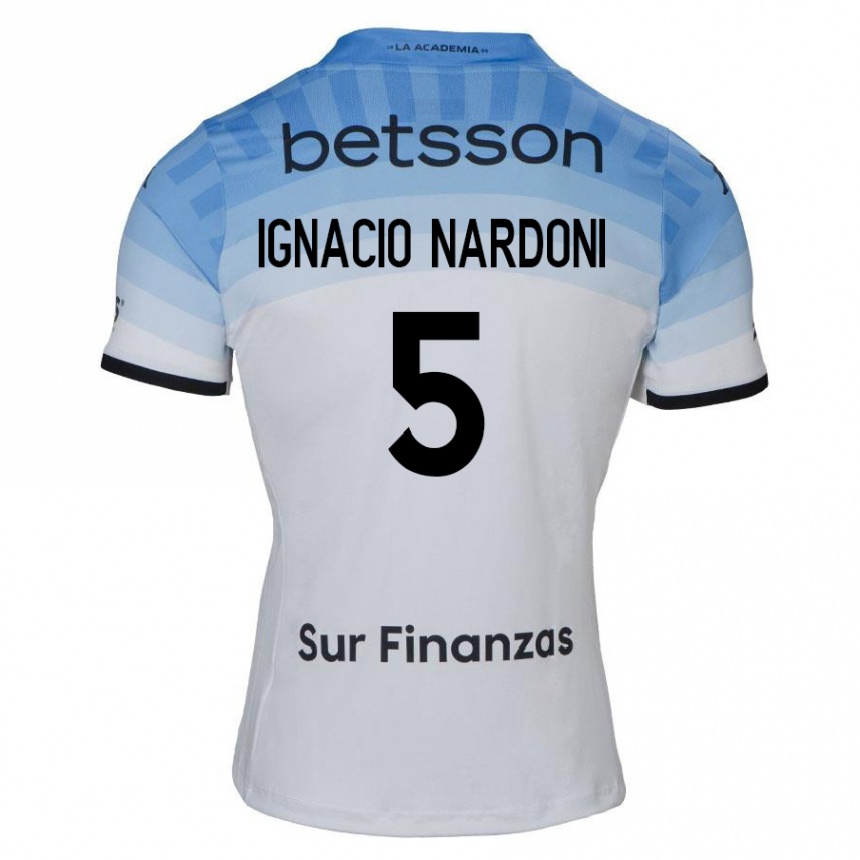 Kids Football Juan Ignacio Nardoni #5 White Blue Black Away Jersey 2024/25 T-Shirt Canada