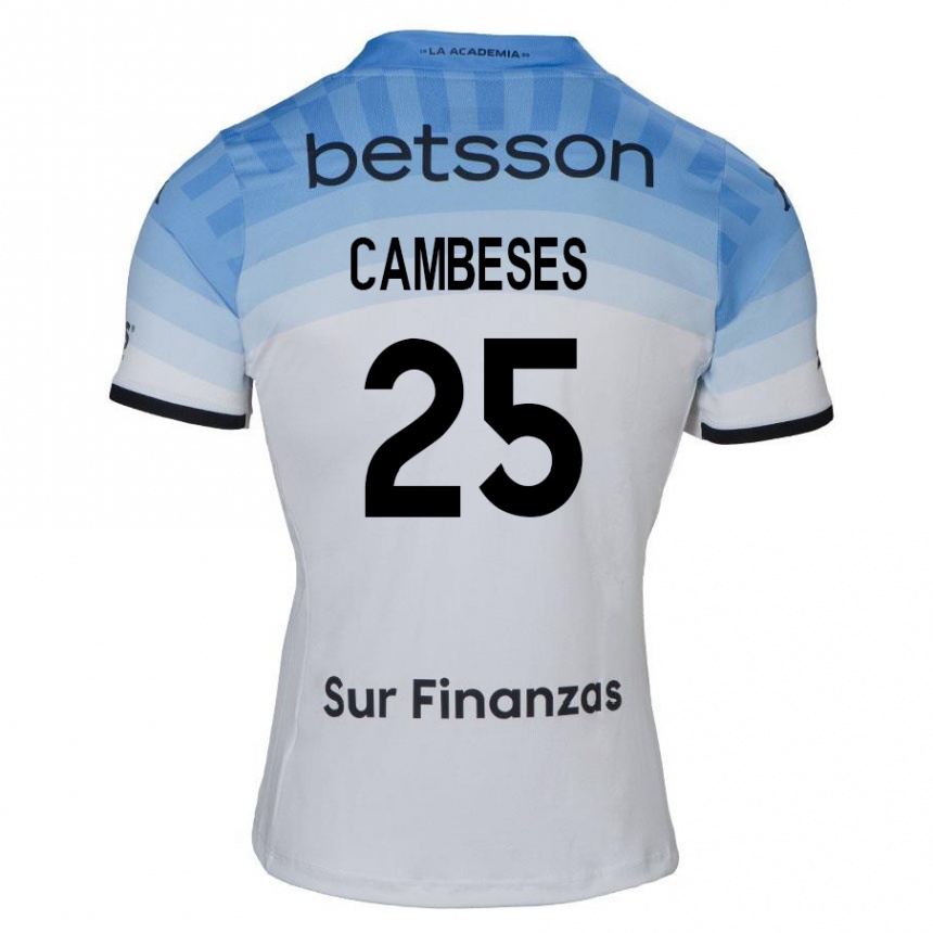 Kids Football Facundo Cambeses #25 White Blue Black Away Jersey 2024/25 T-Shirt Canada