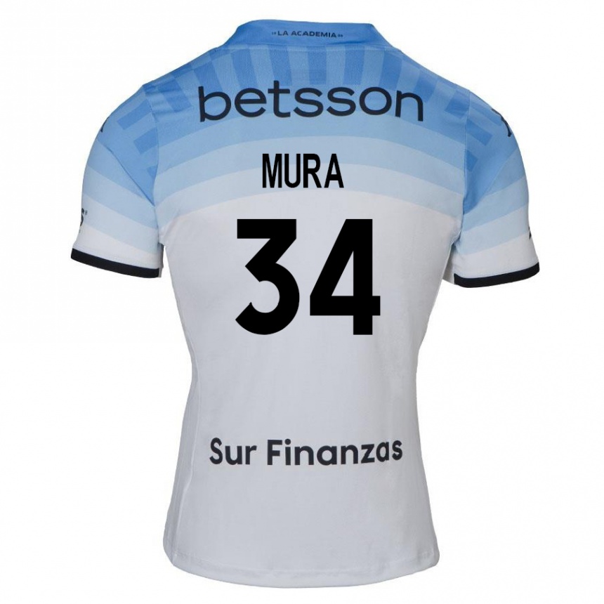 Kids Football Facundo Mura #34 White Blue Black Away Jersey 2024/25 T-Shirt Canada