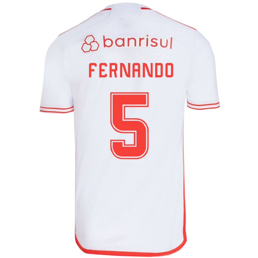 Kids Football Fernando #5 White Red Away Jersey 2024/25 T-Shirt Canada