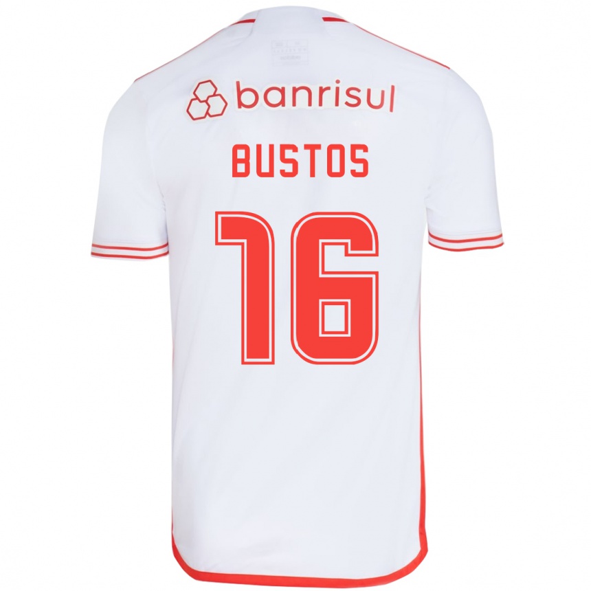 Kids Football Fabricio Bustos #16 White Red Away Jersey 2024/25 T-Shirt Canada