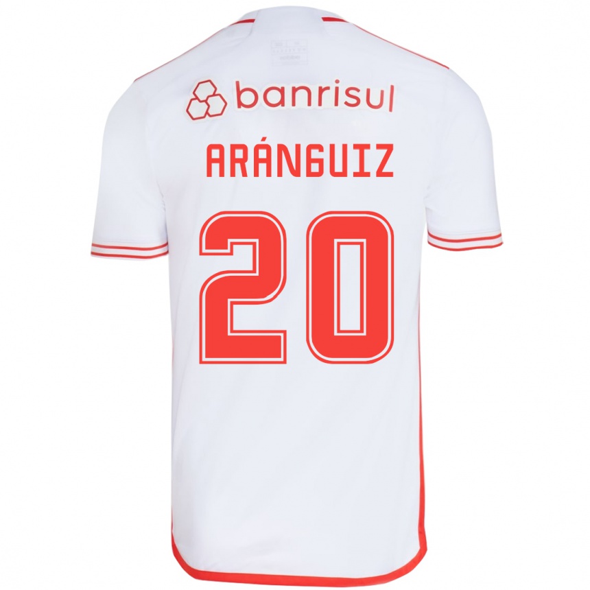 Kids Football Charles Aránguiz #20 White Red Away Jersey 2024/25 T-Shirt Canada