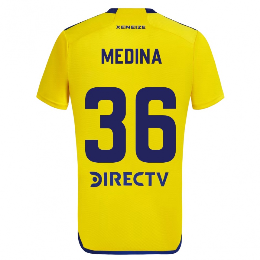 Kids Football Cristian Medina #36 Yellow Blue Away Jersey 2024/25 T-Shirt Canada