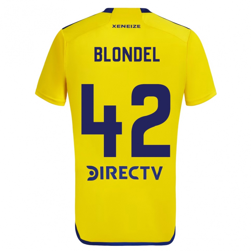 Kids Football Lucas Blondel #42 Yellow Blue Away Jersey 2024/25 T-Shirt Canada