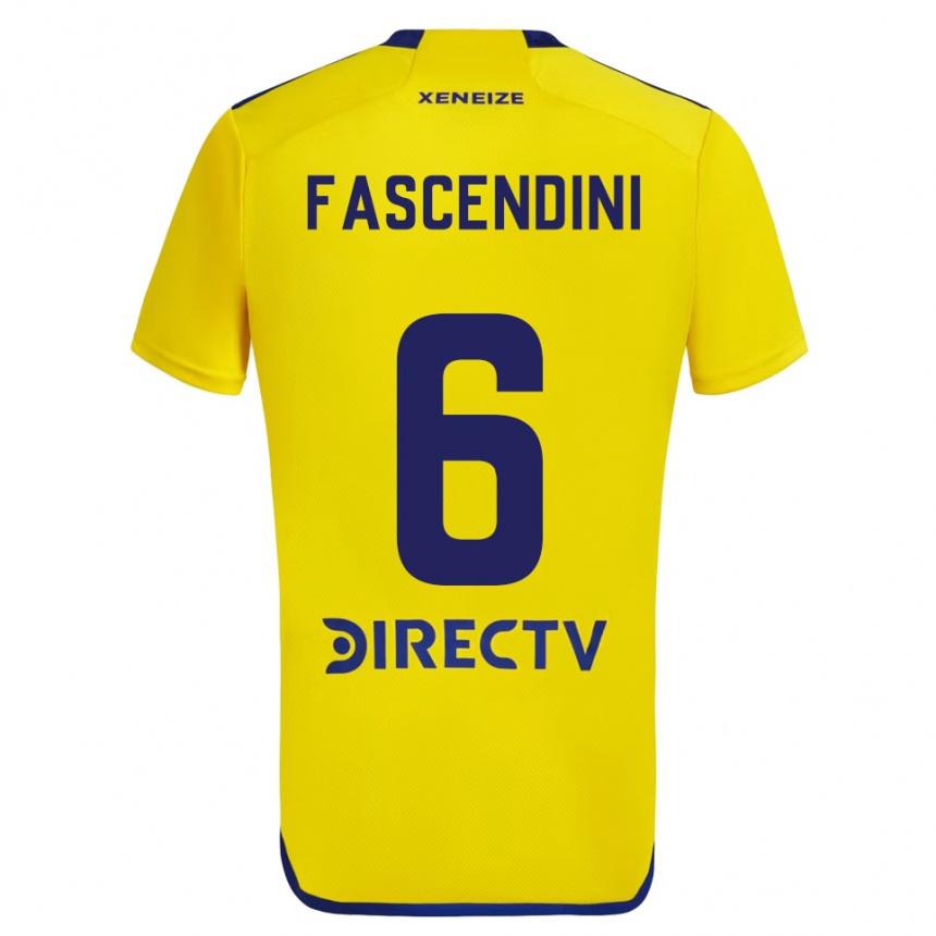 Kids Football Valentín Fascendini #6 Yellow Blue Away Jersey 2024/25 T-Shirt Canada