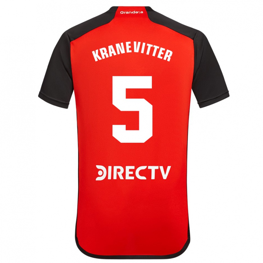 Kids Football Matías Kranevitter #5 Red Black White Away Jersey 2024/25 T-Shirt Canada