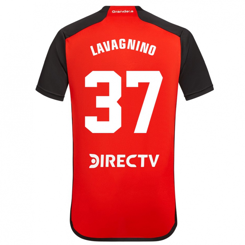 Kids Football Lucas Lavagnino #37 Red Black White Away Jersey 2024/25 T-Shirt Canada