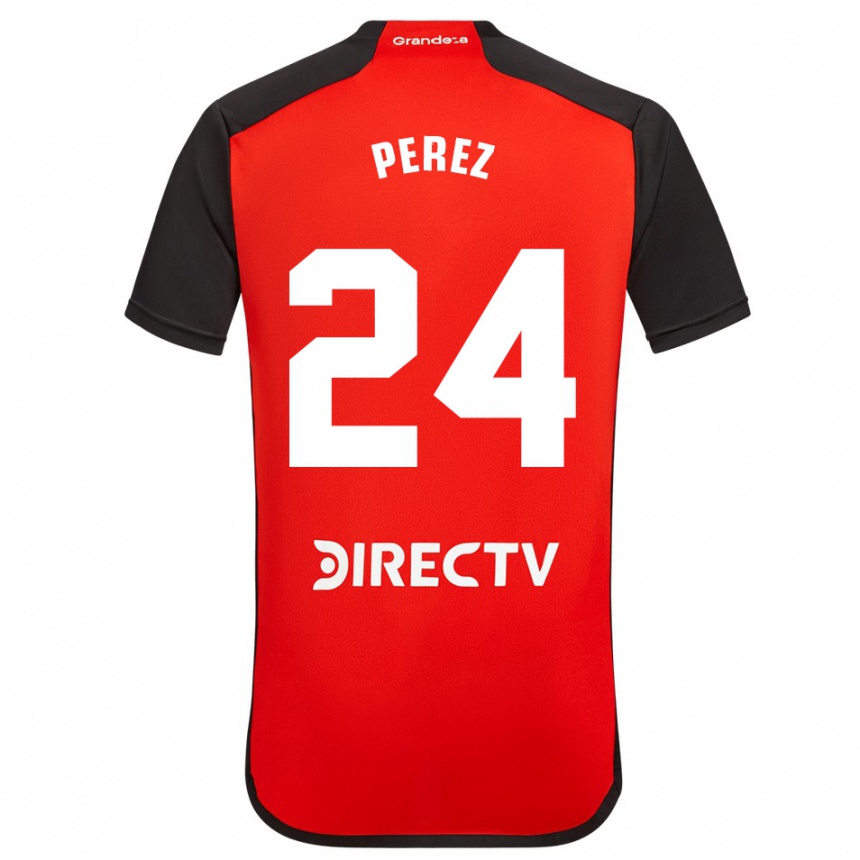 Kids Football Enzo Pérez #24 Red Black White Away Jersey 2024/25 T-Shirt Canada