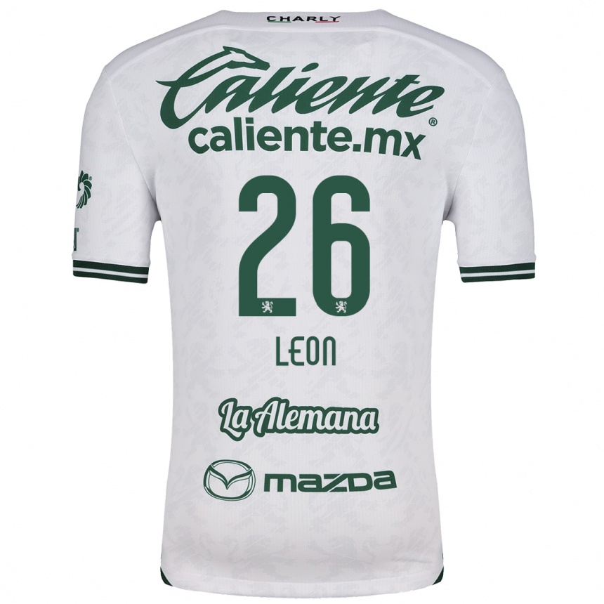 Kids Football Armando León #26 White Green Away Jersey 2024/25 T-Shirt Canada