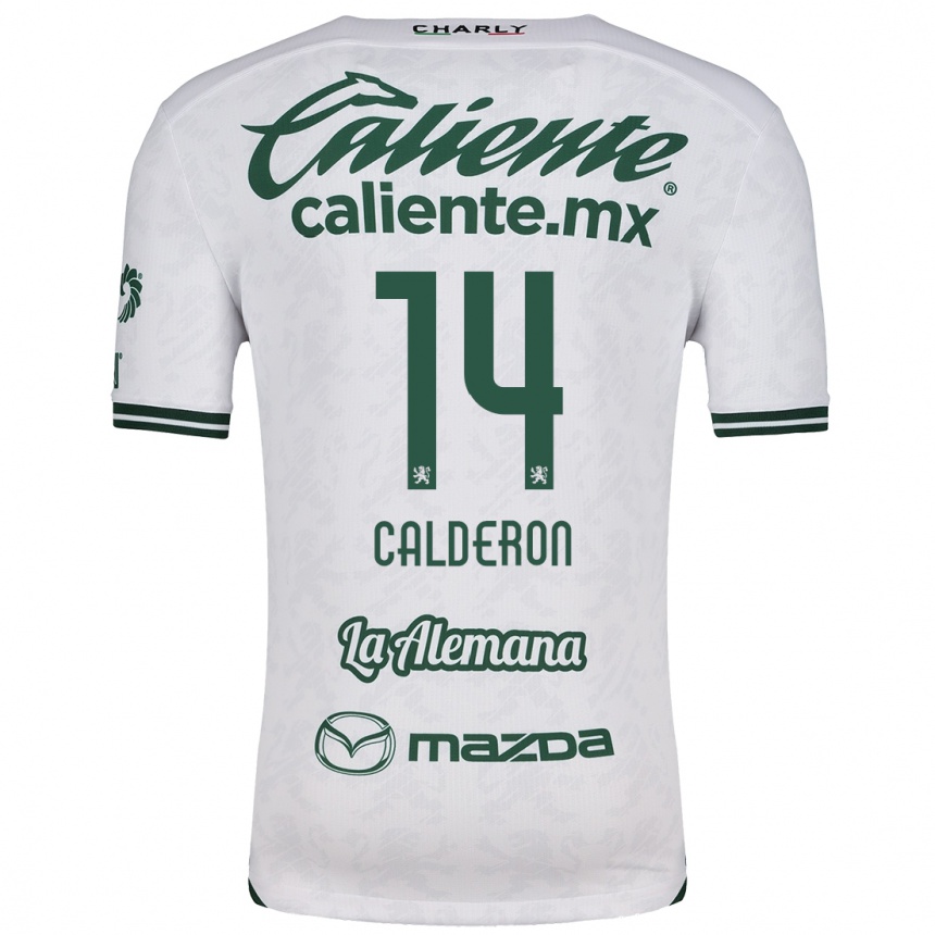 Kids Football Daniela Calderón #14 White Green Away Jersey 2024/25 T-Shirt Canada