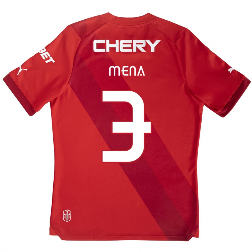 Kids Football Eugenio Mena #3 Red White Away Jersey 2024/25 T-Shirt Canada