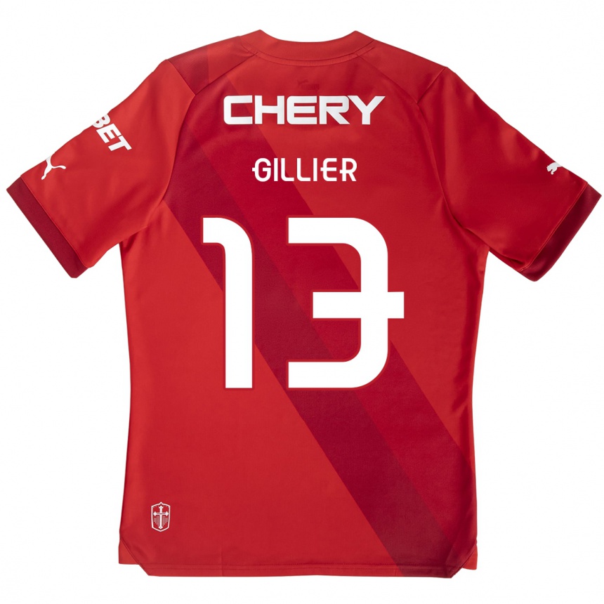 Kids Football Thomas Gillier #13 Red White Away Jersey 2024/25 T-Shirt Canada