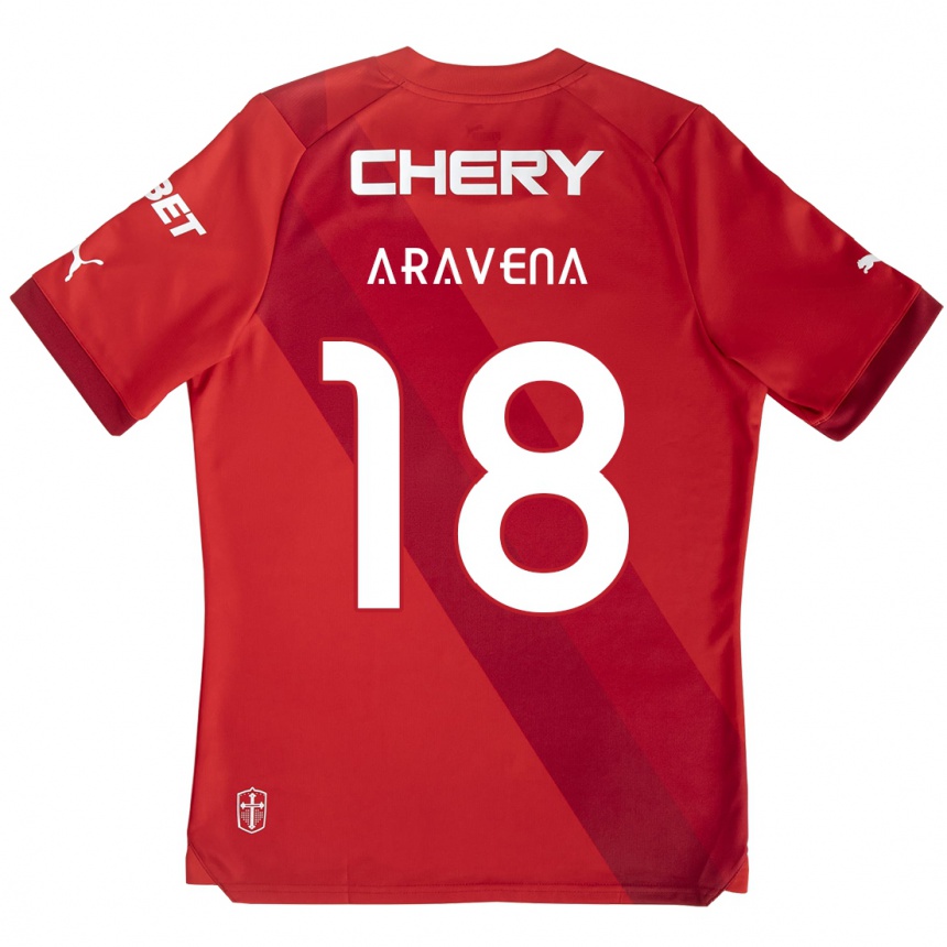 Kids Football Alexander Aravena #18 Red White Away Jersey 2024/25 T-Shirt Canada