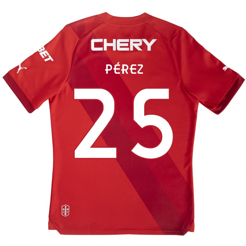 Enfant Football Maillot Sebastián Pérez #25 Rouge Blanc Tenues Extérieur 2024/25 Canada