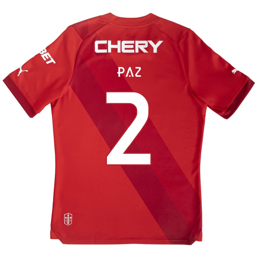 Kids Football Nehuén Paz #2 Red White Away Jersey 2024/25 T-Shirt Canada