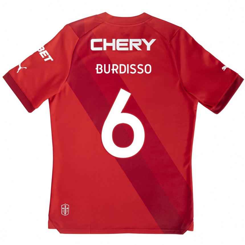 Kids Football Guillermo Burdisso #6 Red White Away Jersey 2024/25 T-Shirt Canada