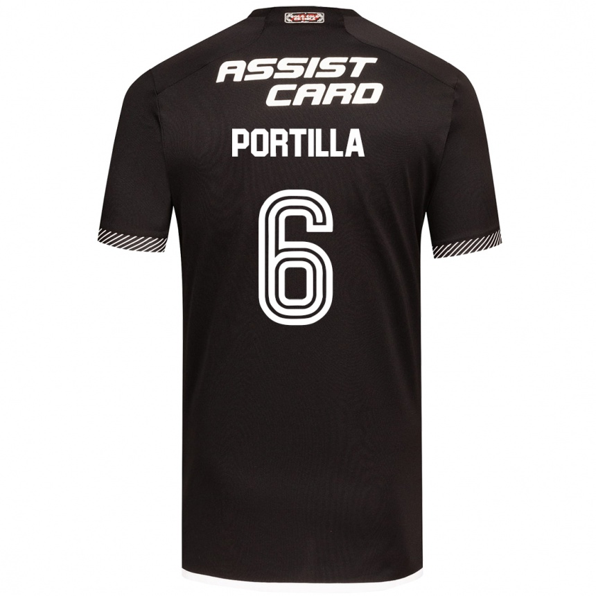 Kids Football Dylan Portilla #6 Black White Away Jersey 2024/25 T-Shirt Canada