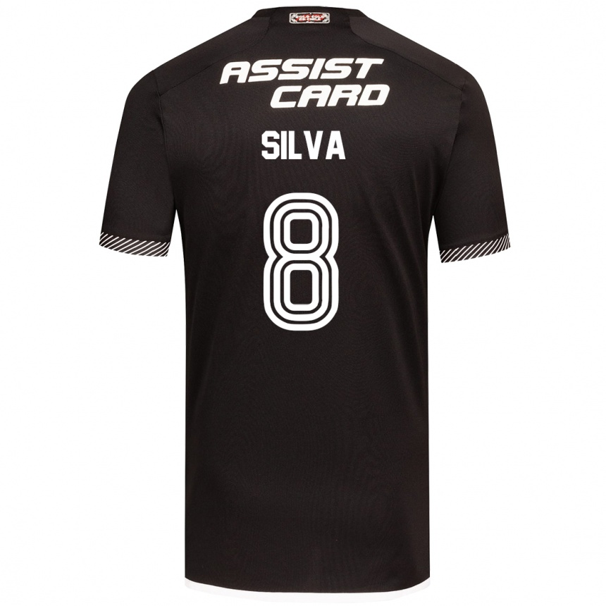 Kids Football Bastián Silva #8 Black White Away Jersey 2024/25 T-Shirt Canada