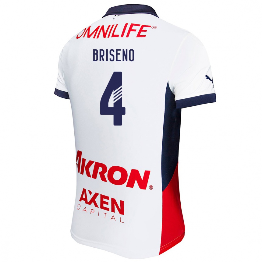 Enfant Football Maillot Antonio Briseño #4 Blanc Rouge Bleu Tenues Extérieur 2024/25 Canada