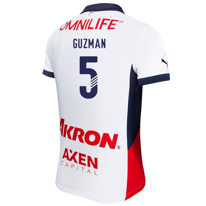 Enfant Football Maillot Víctor Guzmán #5 Blanc Rouge Bleu Tenues Extérieur 2024/25 Canada