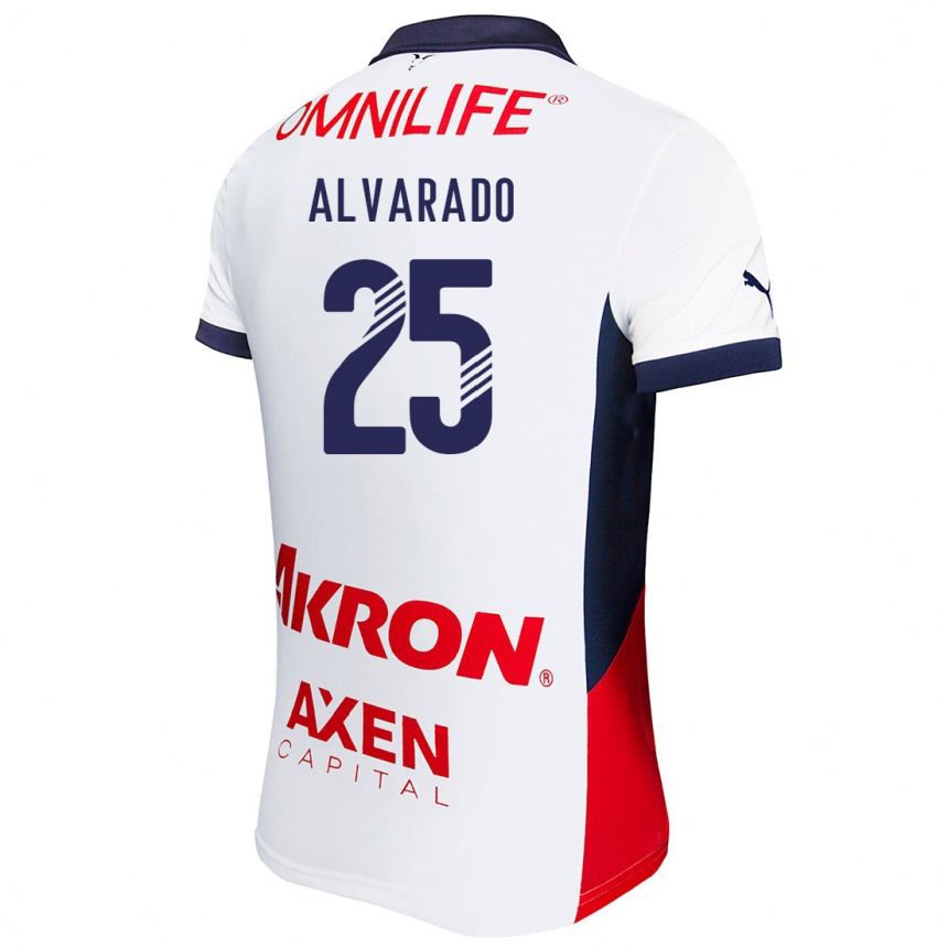 Enfant Football Maillot Roberto Alvarado #25 Blanc Rouge Bleu Tenues Extérieur 2024/25 Canada