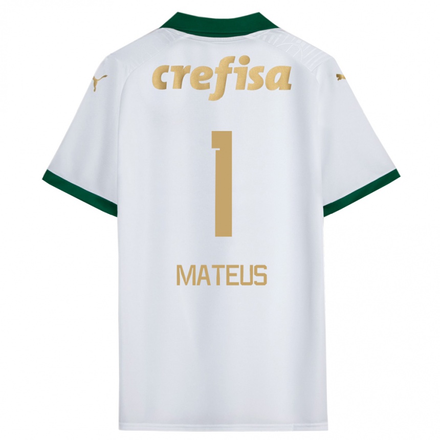 Kids Football Mateus #1 White Green Away Jersey 2024/25 T-Shirt Canada