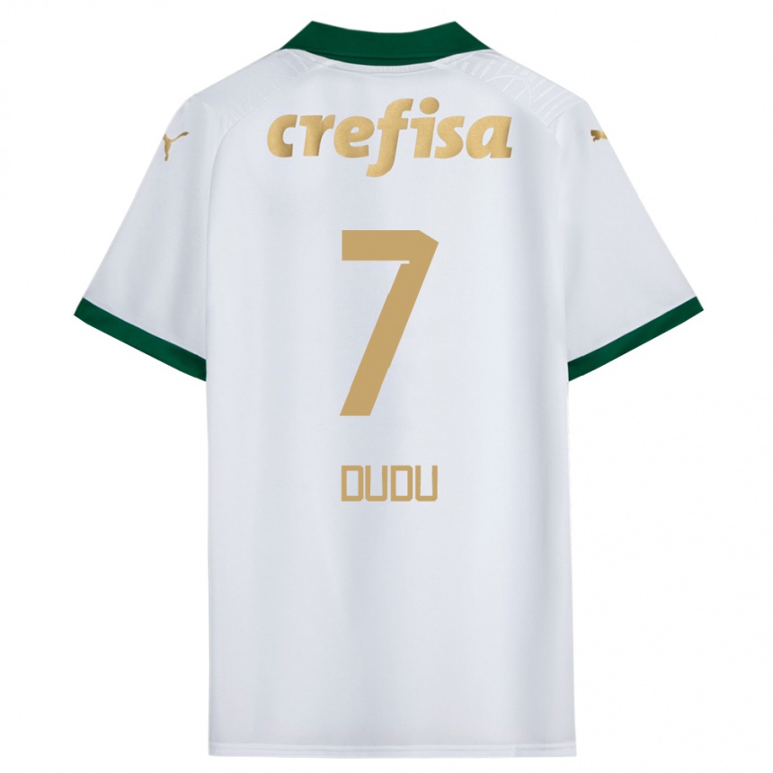 Kids Football Dudu #7 White Green Away Jersey 2024/25 T-Shirt Canada