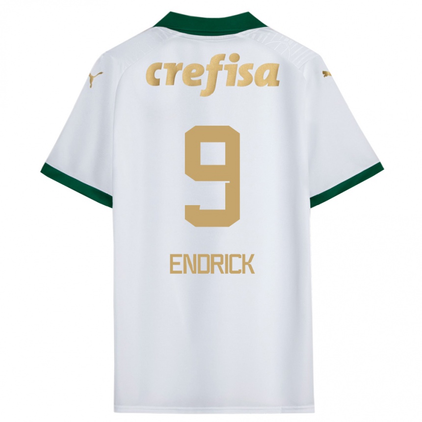 Enfant Football Maillot Endrick #9 Blanc Vert Tenues Extérieur 2024/25 Canada