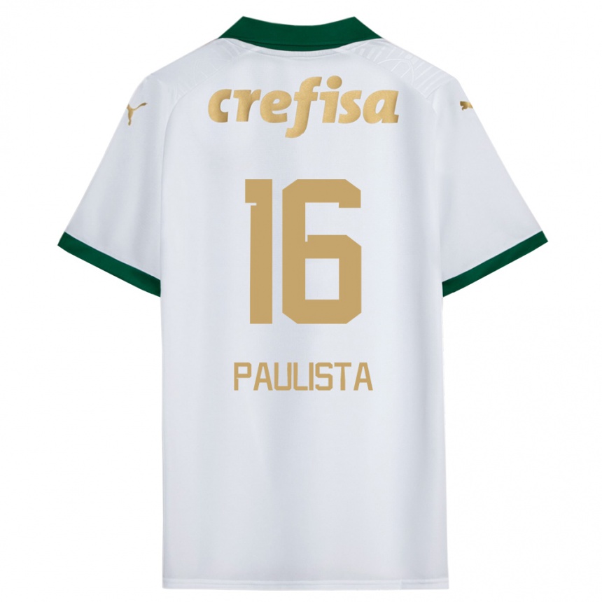 Enfant Football Maillot Caio Paulista #16 Blanc Vert Tenues Extérieur 2024/25 Canada