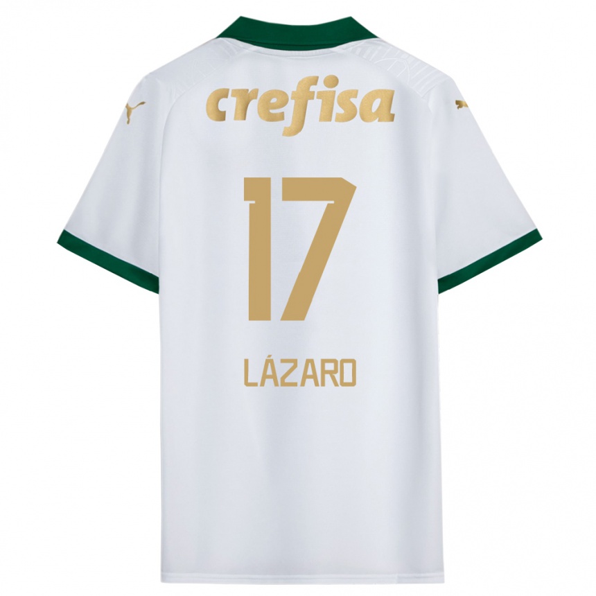 Enfant Football Maillot Lázaro #17 Blanc Vert Tenues Extérieur 2024/25 Canada