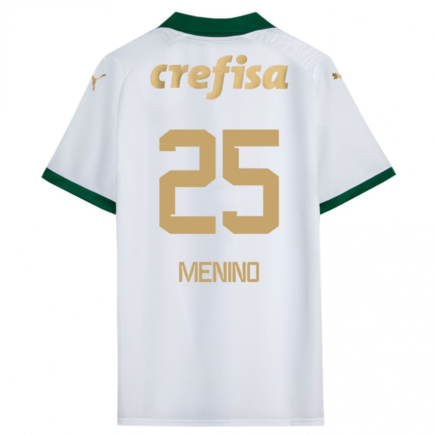 Kids Football Gabriel Menino #25 White Green Away Jersey 2024/25 T-Shirt Canada