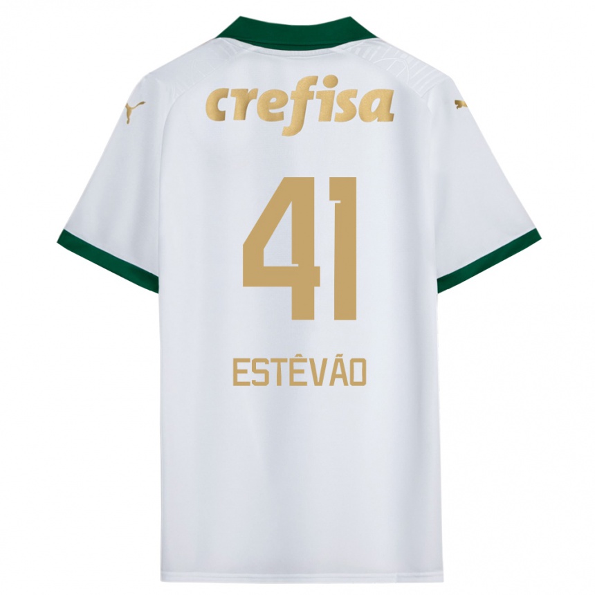 Kids Football Estêvão #41 White Green Away Jersey 2024/25 T-Shirt Canada