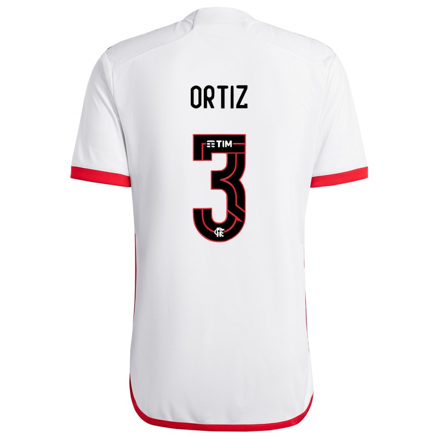 Kids Football Léo Ortiz #3 White Red Away Jersey 2024/25 T-Shirt Canada