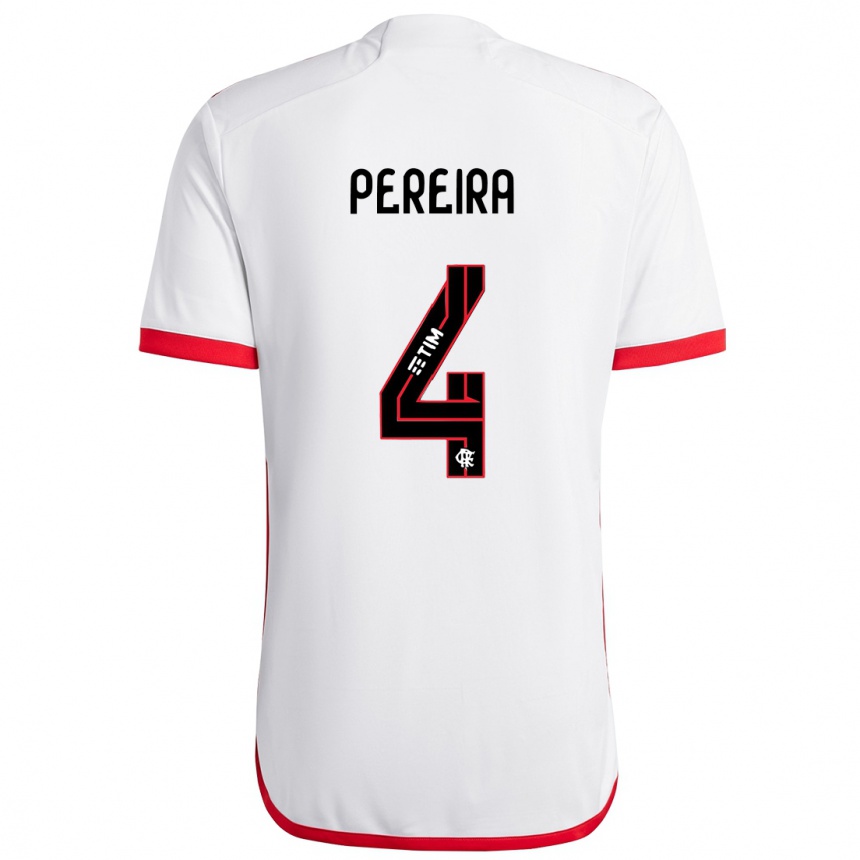 Kids Football Léo Pereira #4 White Red Away Jersey 2024/25 T-Shirt Canada