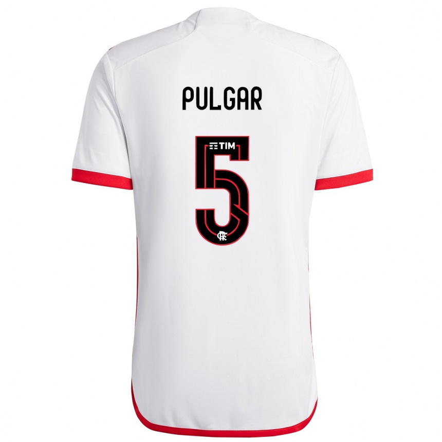 Kids Football Erick Pulgar #5 White Red Away Jersey 2024/25 T-Shirt Canada