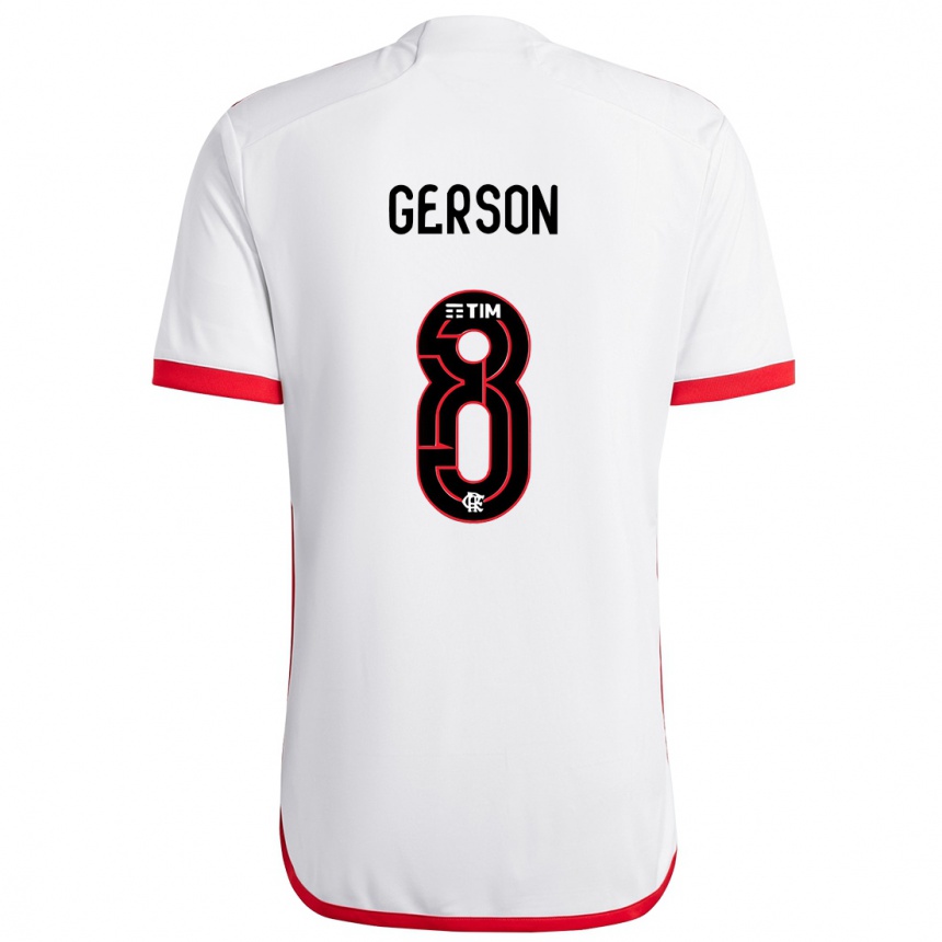 Kids Football Gerson #8 White Red Away Jersey 2024/25 T-Shirt Canada