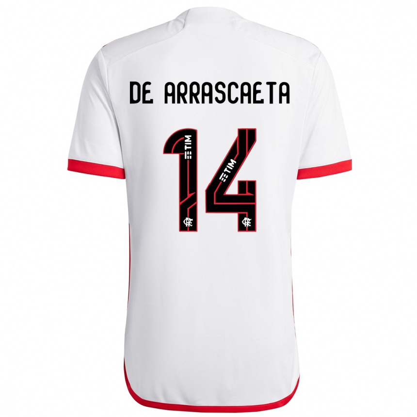 Enfant Football Maillot Giorgian De Arrascaeta #14 Blanc Rouge Tenues Extérieur 2024/25 Canada