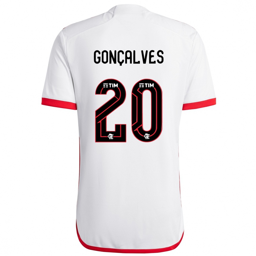 Kids Football Matheus Gonçalves #20 White Red Away Jersey 2024/25 T-Shirt Canada