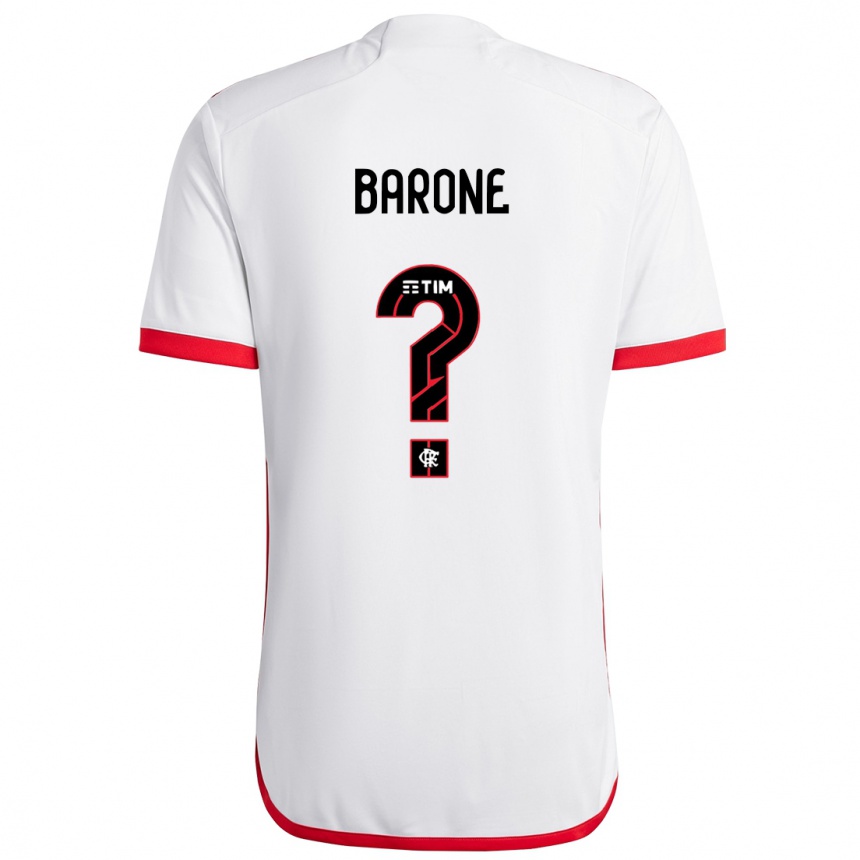 Kids Football Caio Barone #0 White Red Away Jersey 2024/25 T-Shirt Canada