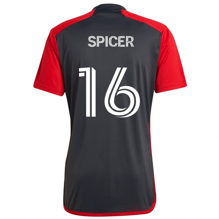 Men Football Tyrese Spicer #16 Grayn Red Home Jersey 2024/25 T-Shirt Canada