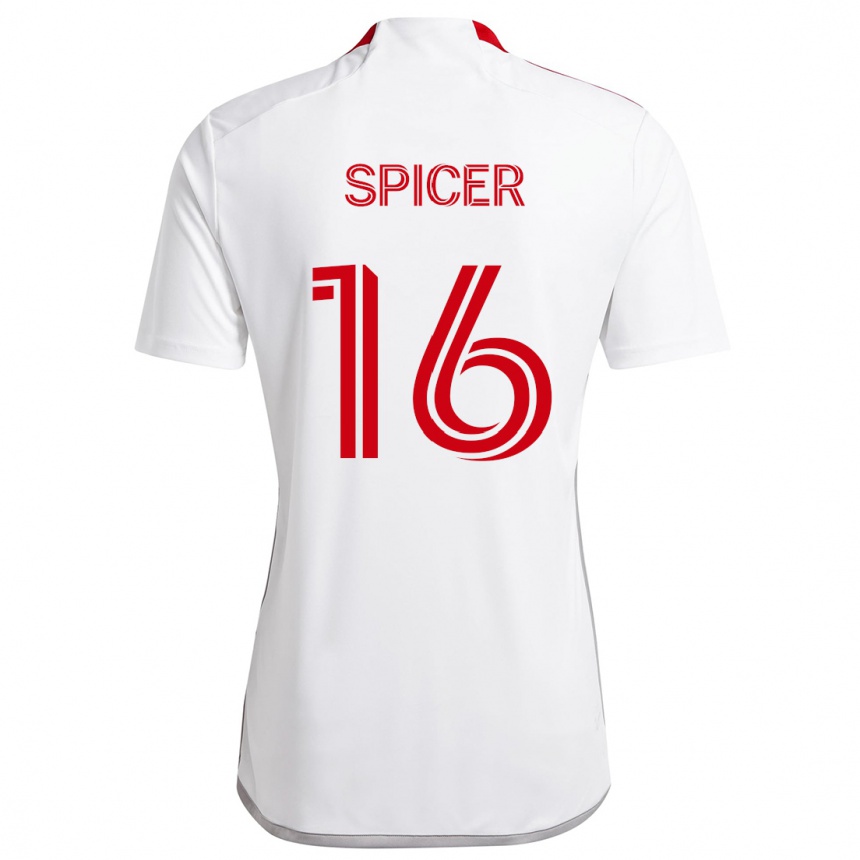 Men Football Tyrese Spicer #16 White Red Away Jersey 2024/25 T-Shirt Canada