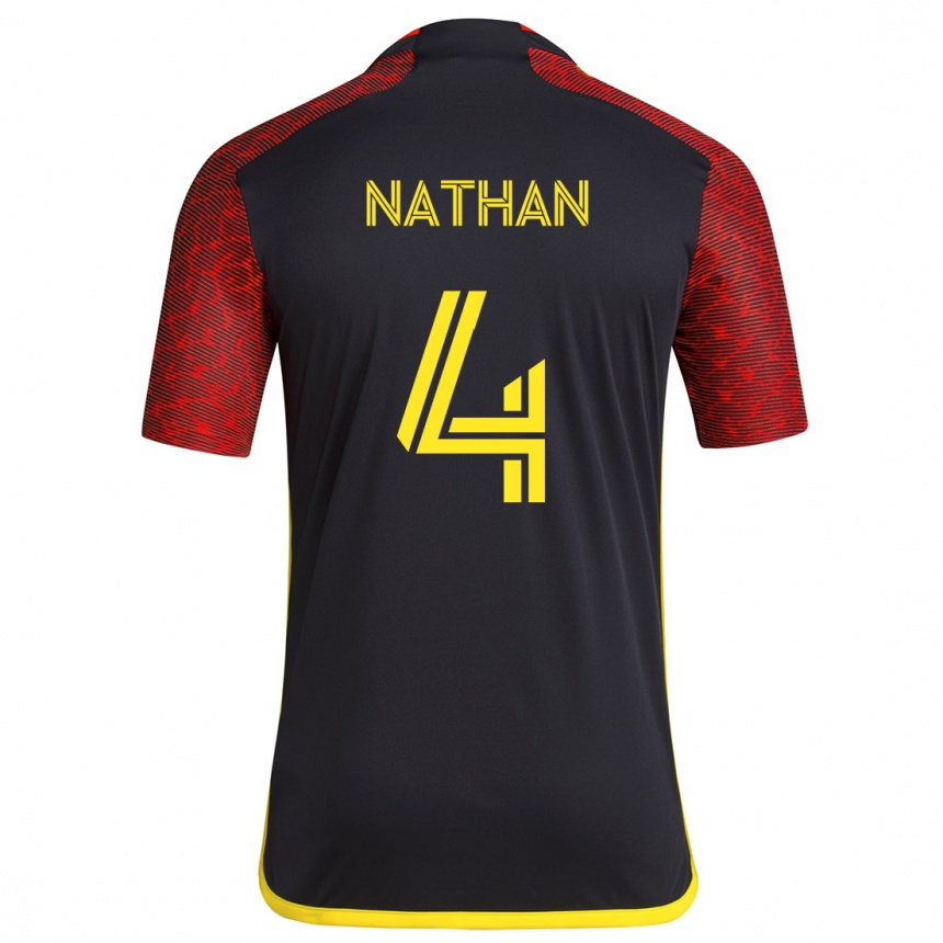 Men Football Nathan #4 Red Black Away Jersey 2024/25 T-Shirt Canada