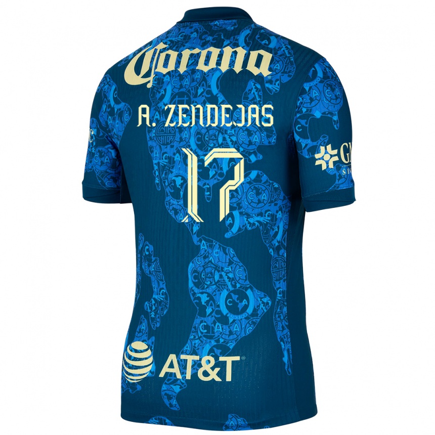 Men Football Álex Zendejas #17 Blue Yellow Away Jersey 2024/25 T-Shirt Canada