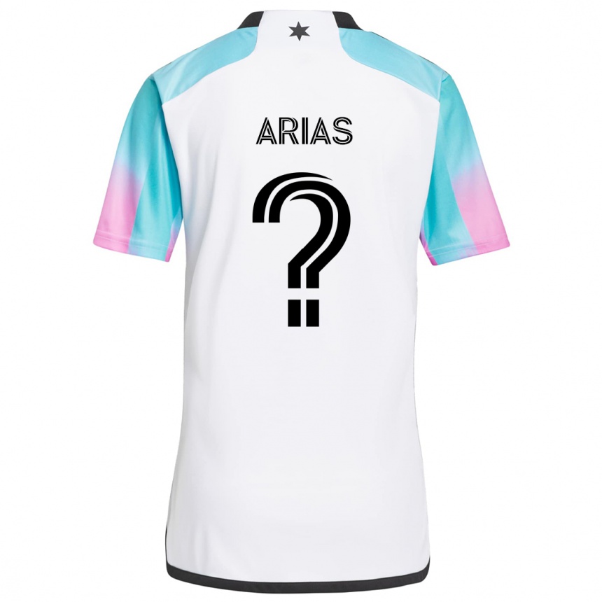 Women Football Justin Arias #0 White Blue Black Away Jersey 2024/25 T-Shirt Canada