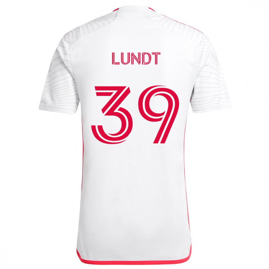 Women Football Ben Lundt #39 White Red Away Jersey 2024/25 T-Shirt Canada