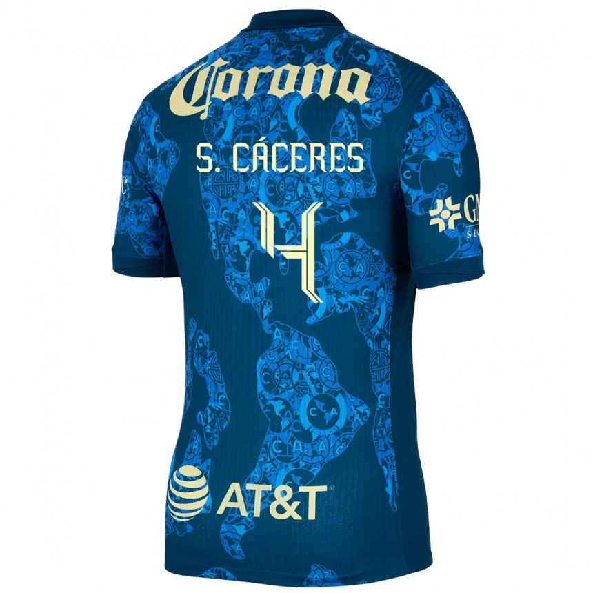 Women Football Sebastián Cáceres #4 Blue Yellow Away Jersey 2024/25 T-Shirt Canada